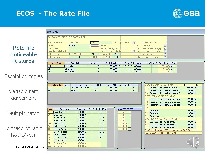 ECOS - The Rate File Rate file noticeable features Escalation tables Variable rate agreement