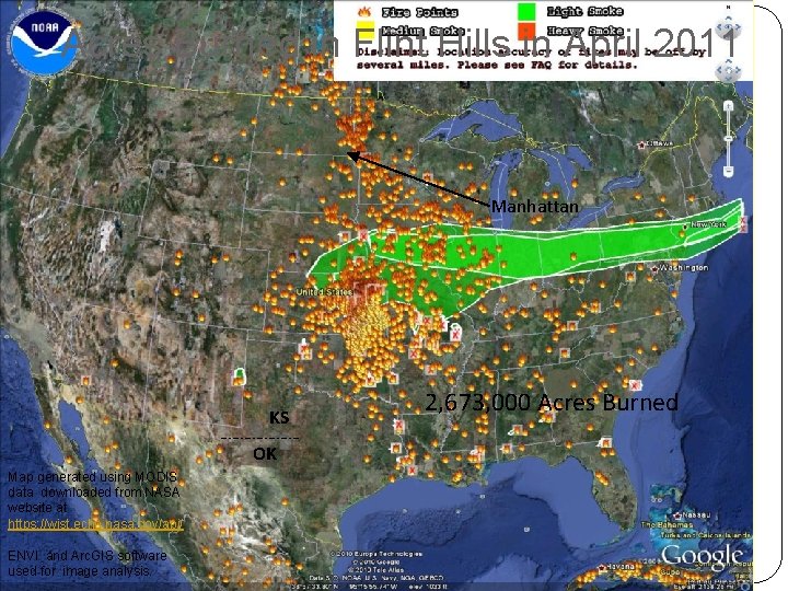 Acres Burned in Flint Hills in April 2011 Manhattan KS OK Map generated using