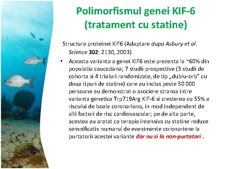 Polimorfismul genei KIF-6 (tratament cu statine) Structura proteinei KIF 6 (Adaptare dupa Asbury et