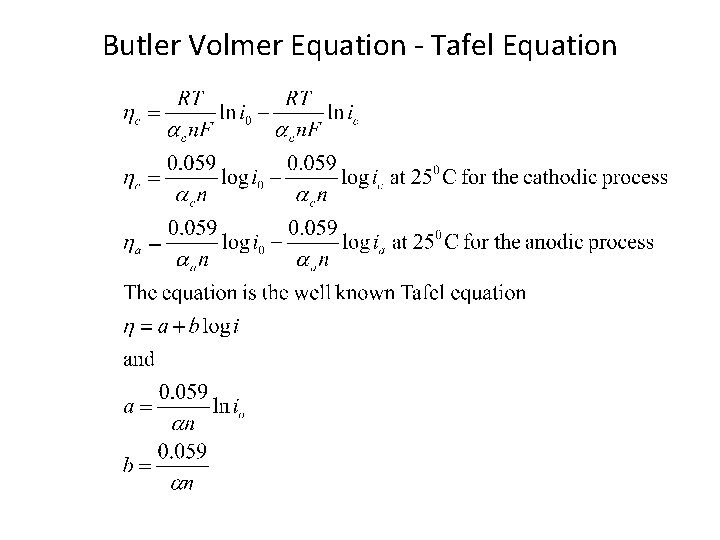 Butler Volmer Equation - Tafel Equation 