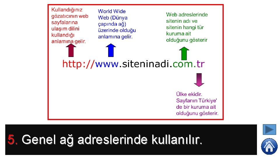 5. Genel ağ adreslerinde kullanılır. 