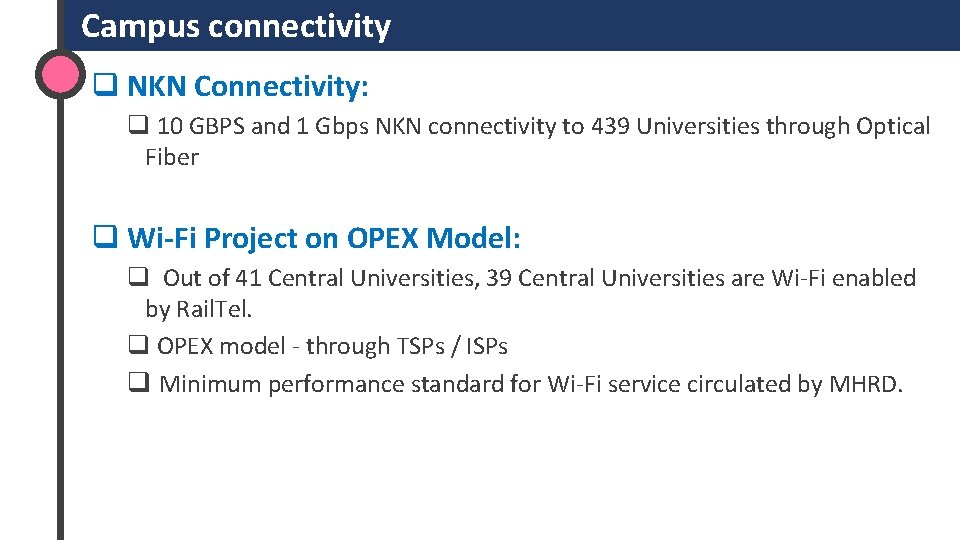  Campus connectivity q NKN Connectivity: q 10 GBPS and 1 Gbps NKN connectivity