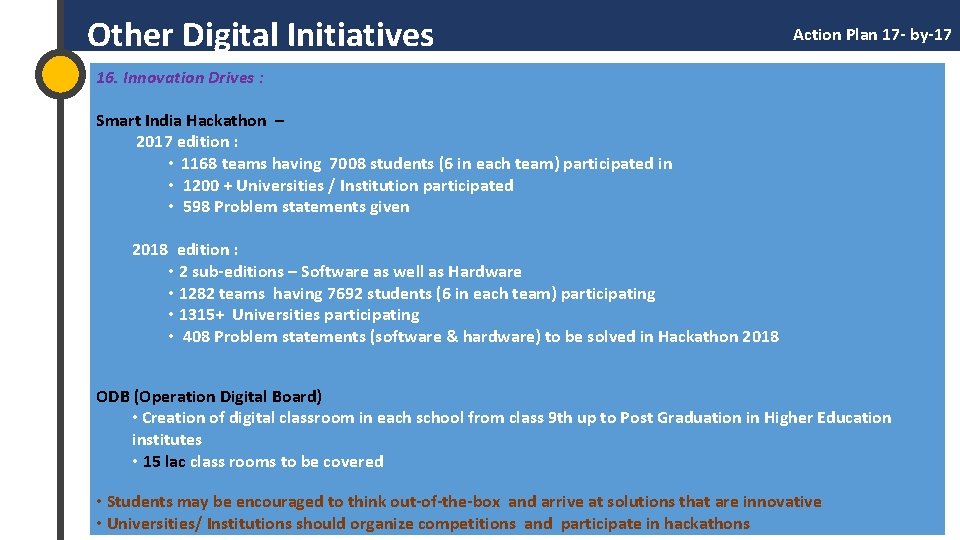  Other Digital Initiatives Action Plan 17 - by-17 16. Innovation Drives : Smart