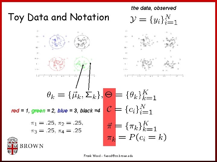 Toy Data and Notation the data, observed red = 1, green = 2, blue Toy Data and Notation the data, observed red = 1, green = 2, blue