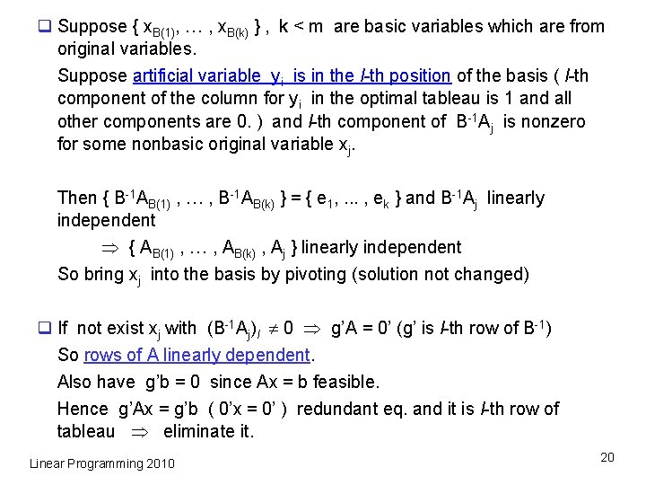 q Suppose { x. B(1), … , x. B(k) } , k < m
