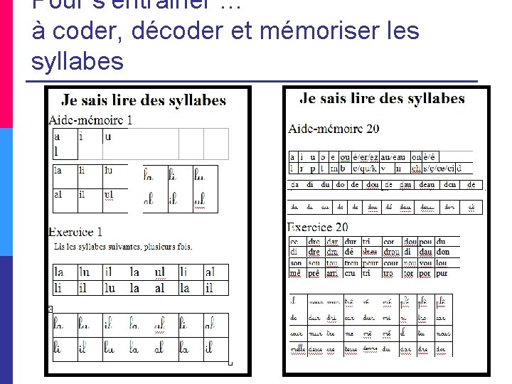Pour s’entrainer … à coder, décoder et mémoriser les syllabes 
