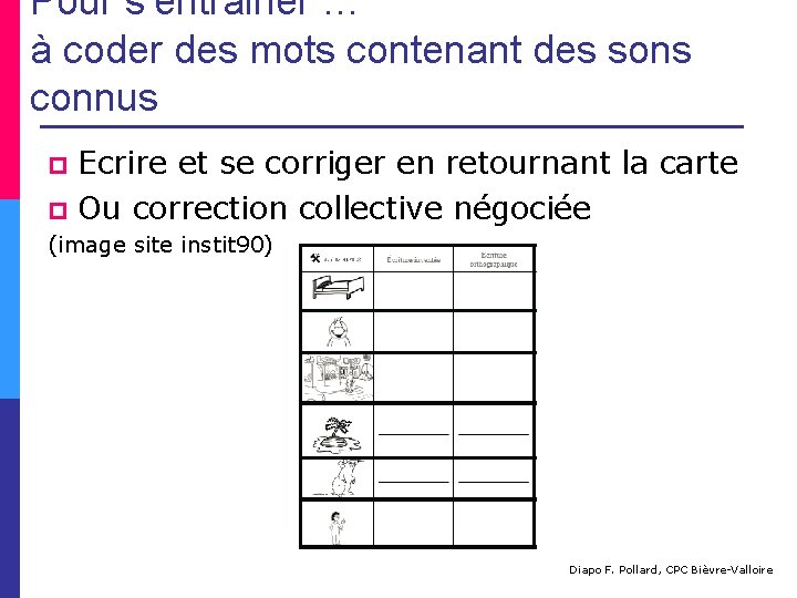 Pour s’entrainer … à coder des mots contenant des sons connus Ecrire et se