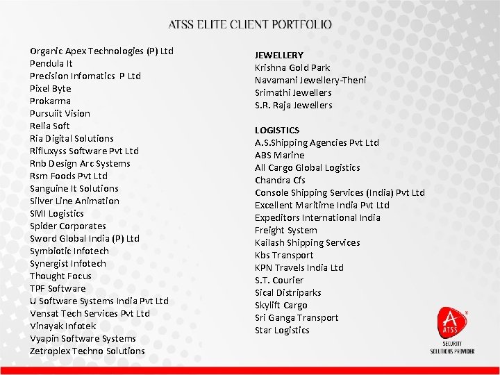 Organic Apex Technologies (P) Ltd Pendula It Precision Infomatics P Ltd Pixel Byte Prokarma