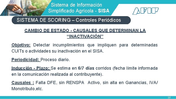 Sistema de Información Simplificado Agrícola - SISA SISTEMA DE SCORING – Controles Periódicos Sistema de Información Simplificado Agrícola - SISA SISTEMA DE SCORING – Controles Periódicos