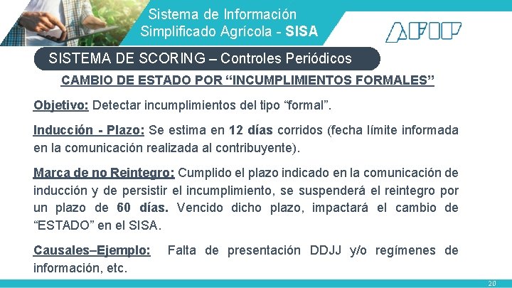 Sistema de Información Simplificado Agrícola - SISA SISTEMA DE SCORING – Controles Periódicos Sistema de Información Simplificado Agrícola - SISA SISTEMA DE SCORING – Controles Periódicos