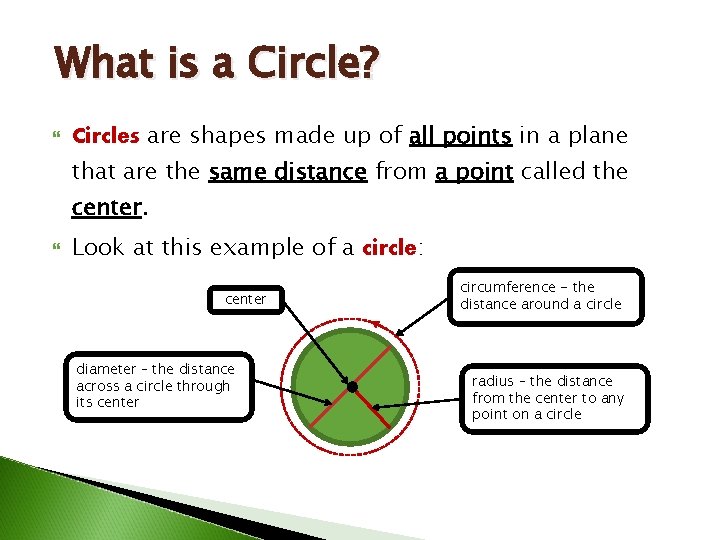 What is a Circle? Circles are shapes made up of all points in a