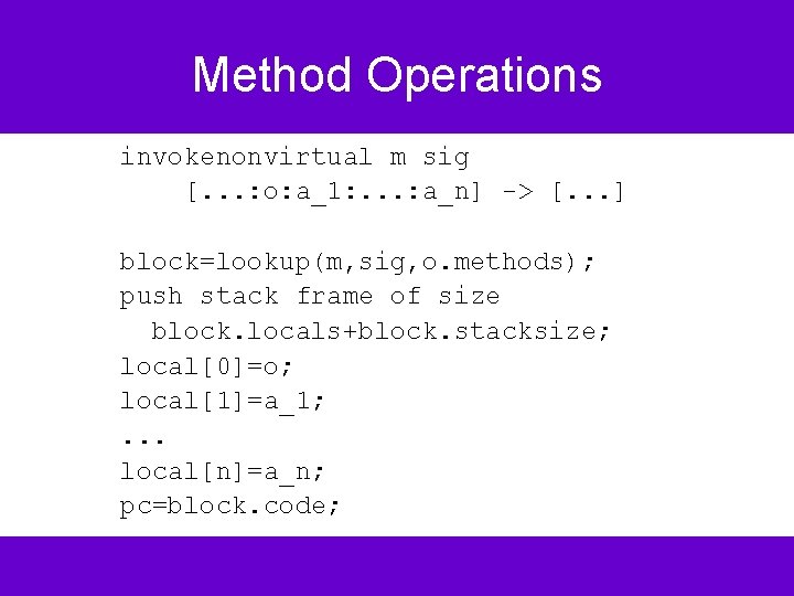 Method Operations invokenonvirtual m sig [. . . : o: a_1: . . .