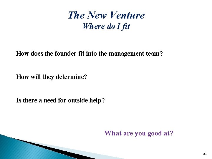 The New Venture Where do I fit How does the founder fit into the