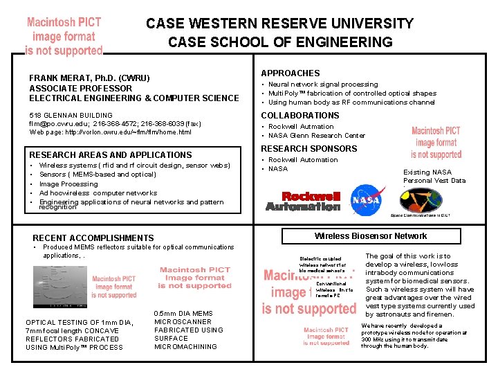 CASE WESTERN RESERVE UNIVERSITY CASE SCHOOL OF ENGINEERING FRANK MERAT, Ph. D. (CWRU) ASSOCIATE