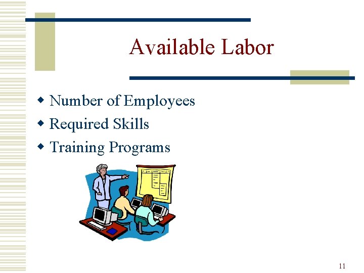Available Labor w Number of Employees w Required Skills w Training Programs 11 