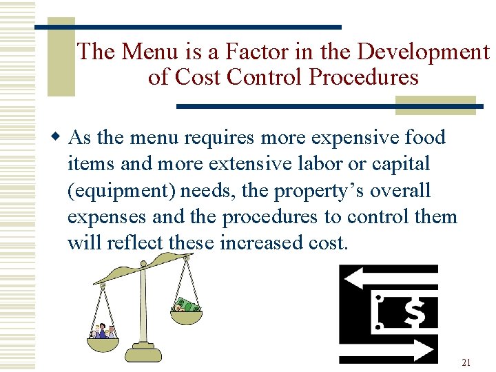 The Menu is a Factor in the Development of Cost Control Procedures w As