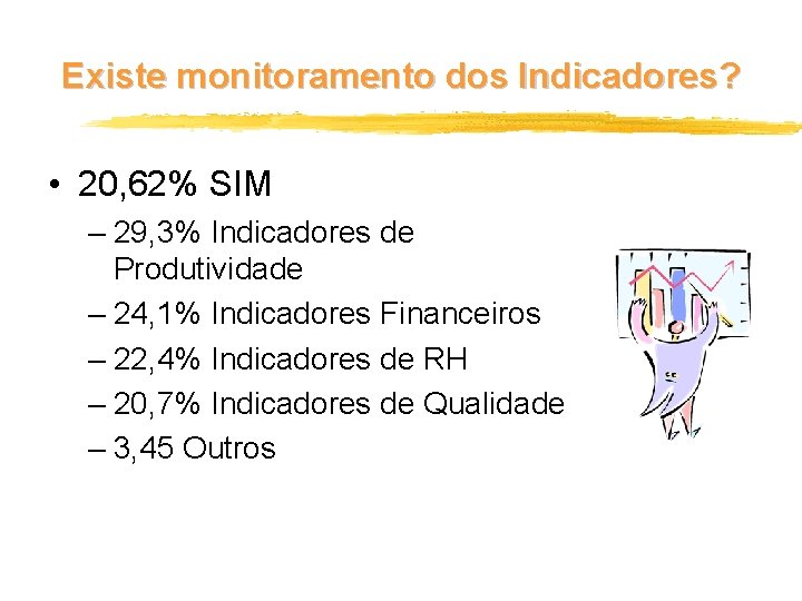 Existe monitoramento dos Indicadores? • 20, 62% SIM – 29, 3% Indicadores de Produtividade