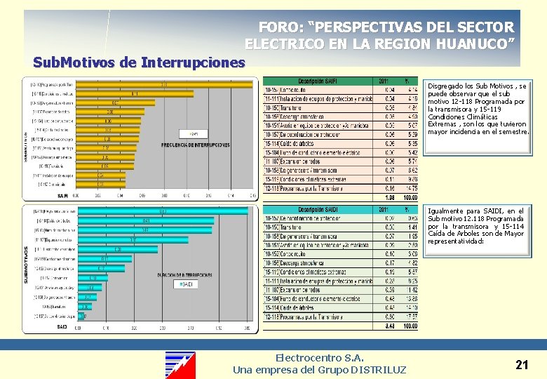 FORO: “PERSPECTIVAS DEL SECTOR ELECTRICO EN LA REGION HUANUCO” Sub. Motivos de Interrupciones Disgregado
