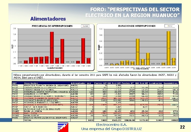 Alimentadores FORO: “PERSPECTIVAS DEL SECTOR ELECTRICO EN LA REGION HUANUCO” Nótese comportamiento por alimentadores,