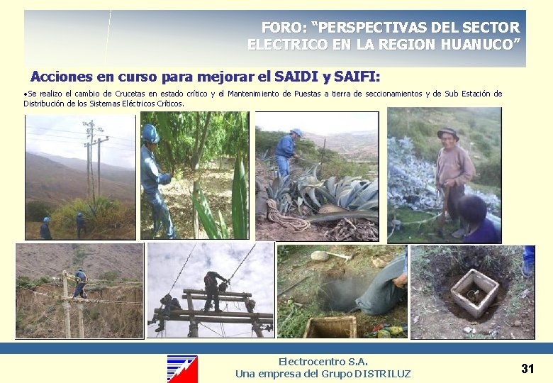 FORO: “PERSPECTIVAS DEL SECTOR ELECTRICO EN LA REGION HUANUCO” Acciones en curso para mejorar