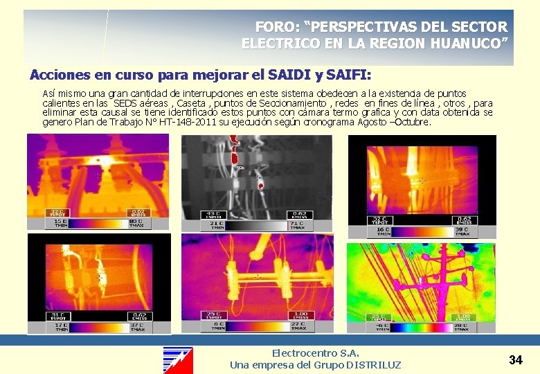 FORO: “PERSPECTIVAS DEL SECTOR ELECTRICO EN LA REGION HUANUCO” Acciones en curso para mejorar