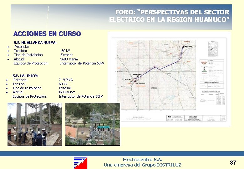 FORO: “PERSPECTIVAS DEL SECTOR ELECTRICO EN LA REGION HUANUCO” ACCIONES EN CURSO • •