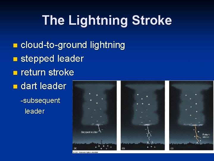 The Lightning Stroke cloud-to-ground lightning n stepped leader n return stroke n dart leader