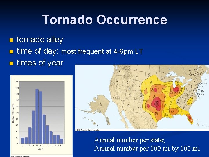 Tornado Occurrence n n n tornado alley time of day: most frequent at 4