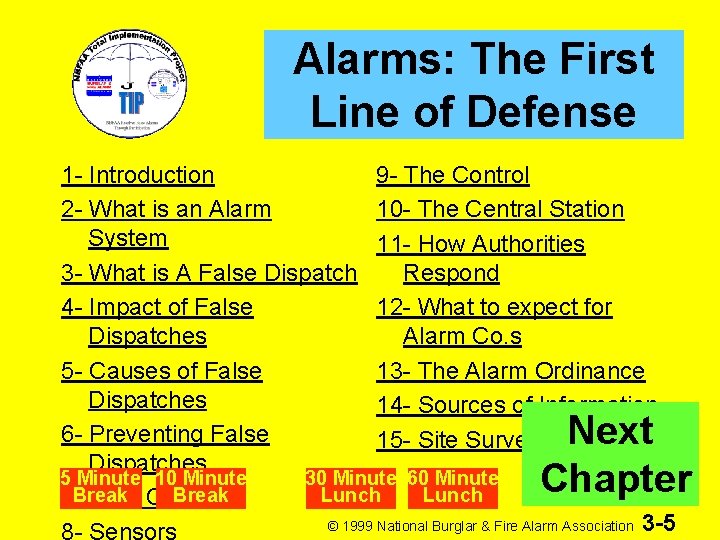 Alarms: The First Line of Defense 1 - Introduction 9 - The Control 2