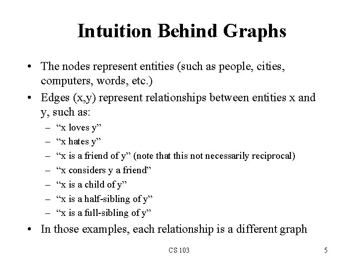 Intuition Behind Graphs • The nodes represent entities (such as people, cities, computers, words,