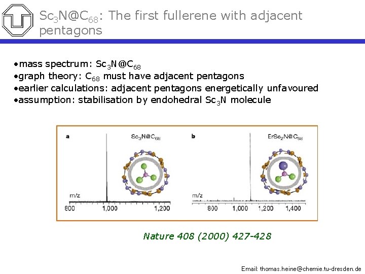 Sc 3 N@C 68: The first fullerene with adjacent pentagons • mass spectrum: Sc