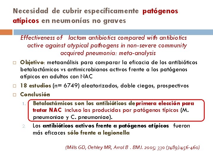 Necesidad de cubrir específicamente patógenos atípicos en neumonías no graves Effectiveness of lactam antibiotics