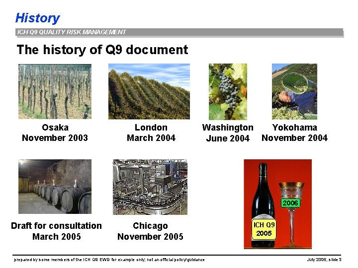 History ICH Q 9 QUALITY RISK MANAGEMENT The history of Q 9 document Osaka