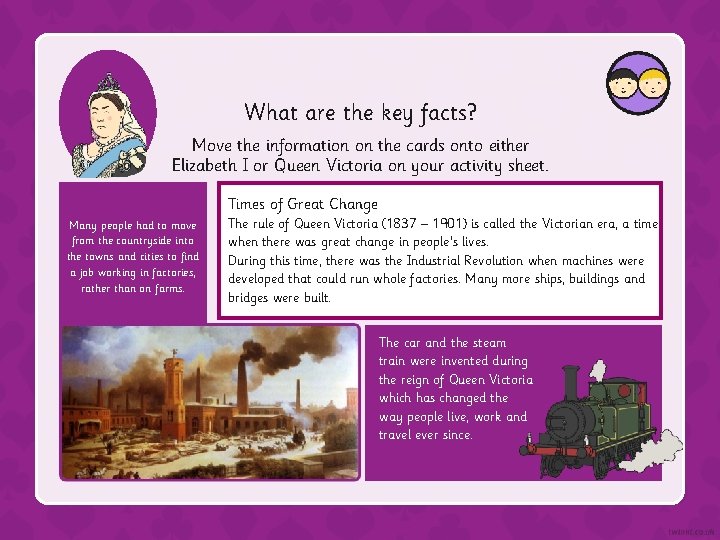 What are the key facts? Move the information on the cards onto either Elizabeth