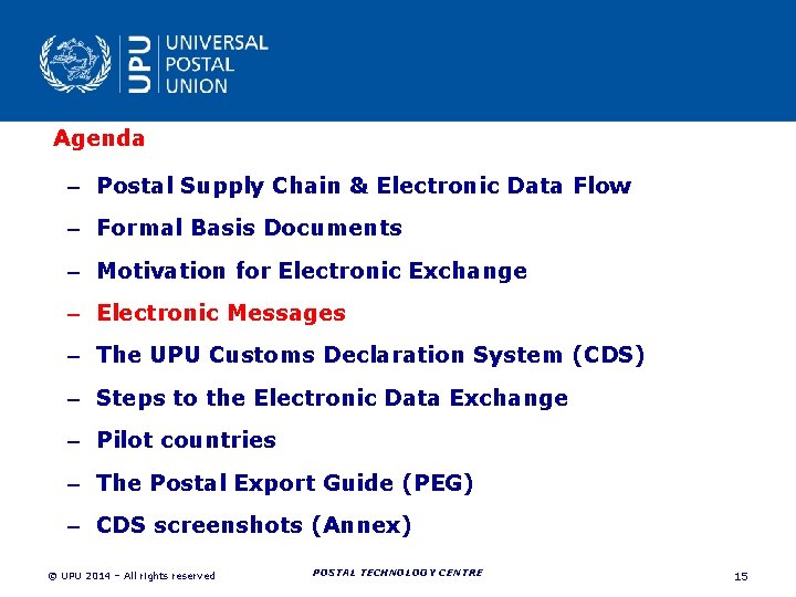 Agenda – Postal Supply Chain & Electronic Data Flow – Formal Basis Documents – Agenda – Postal Supply Chain & Electronic Data Flow – Formal Basis Documents –