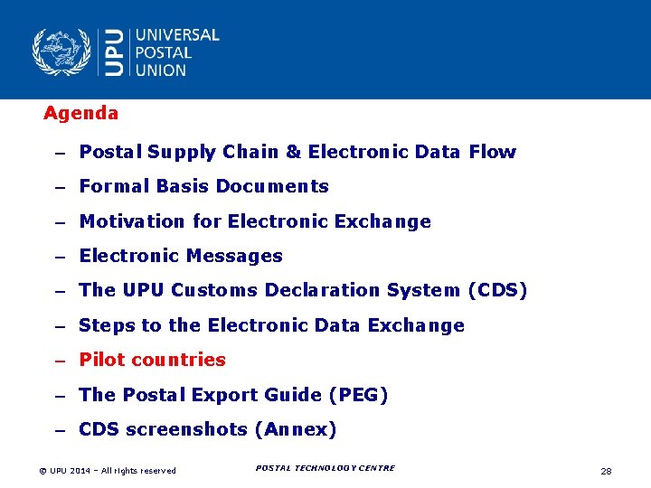 Agenda – Postal Supply Chain & Electronic Data Flow – Formal Basis Documents – Agenda – Postal Supply Chain & Electronic Data Flow – Formal Basis Documents –
