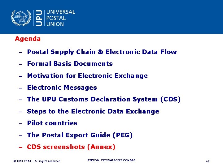Agenda – Postal Supply Chain & Electronic Data Flow – Formal Basis Documents – Agenda – Postal Supply Chain & Electronic Data Flow – Formal Basis Documents –
