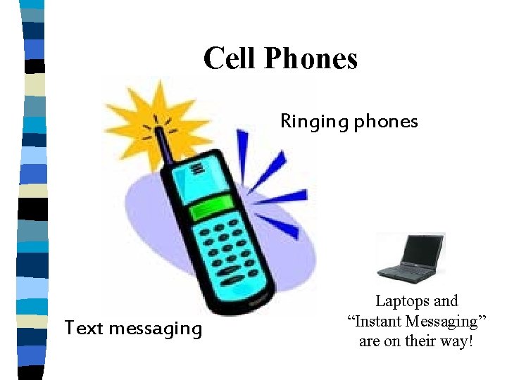 Cell Phones Ringing phones Text messaging Laptops and “Instant Messaging” are on their way!