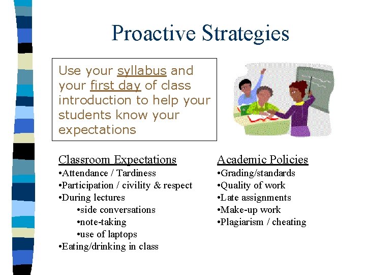 Proactive Strategies Use your syllabus and your first day of class introduction to help