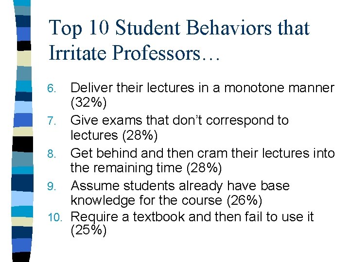 Top 10 Student Behaviors that Irritate Professors… Deliver their lectures in a monotone manner