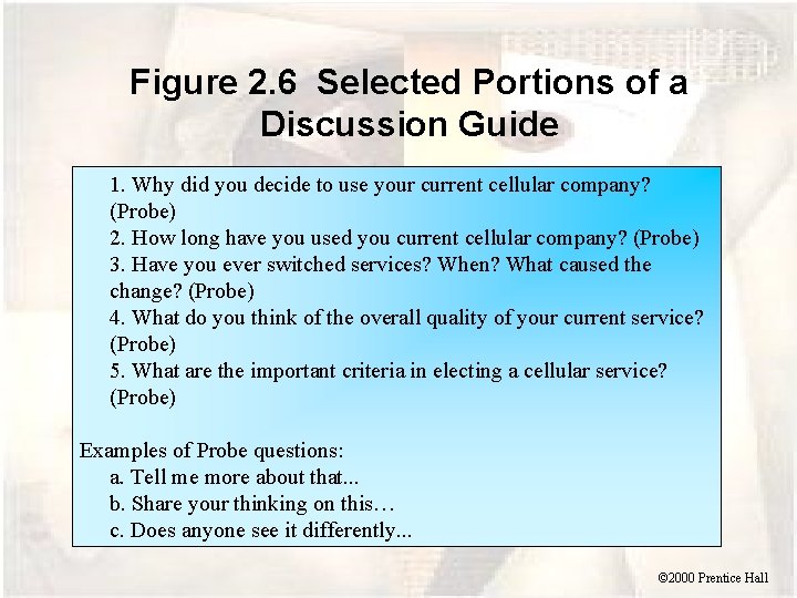 Figure 2. 6 Selected Portions of a Discussion Guide 1. Why did you decide