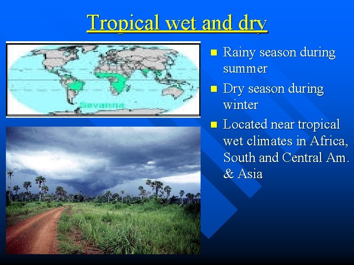 Tropical wet and dry n n n Rainy season during summer Dry season during Tropical wet and dry n n n Rainy season during summer Dry season during