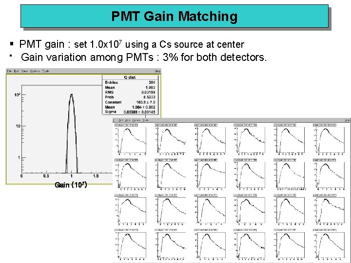 PMT Gain Matching § PMT gain : set 1. 0 x 107 using a