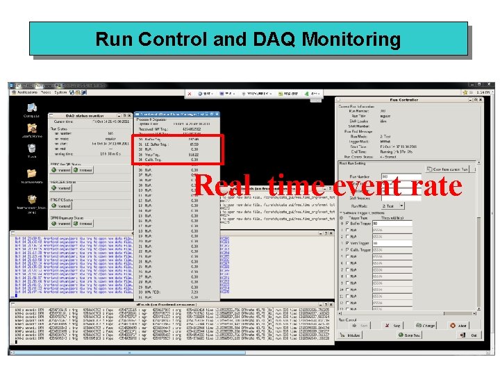 Run Control and DAQ Monitoring Real time event rate 