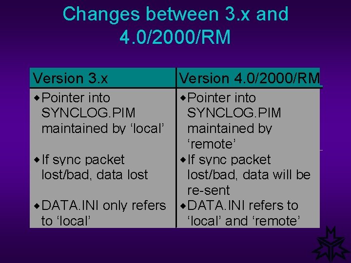 Changes between 3. x and 4. 0/2000/RM Version 3. x Version 4. 0/2000/RM ¨