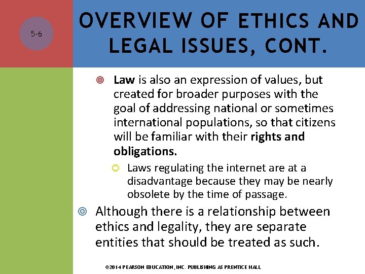 5 -6 OVERVIEW OF ETHICS AND LEGAL ISSUES, CONT. Law is also an expression 5 -6 OVERVIEW OF ETHICS AND LEGAL ISSUES, CONT. Law is also an expression