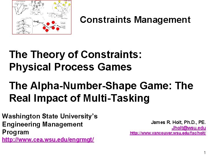 Constraints Management Theory of Constraints: Physical Process Games The Alpha-Number-Shape Game: The Real Impact