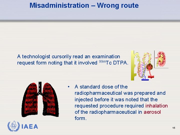 Misadministration – Wrong route A technologist cursorily read an examination request form noting that