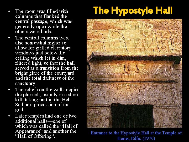  • The room was filled with columns that flanked the central passage, which