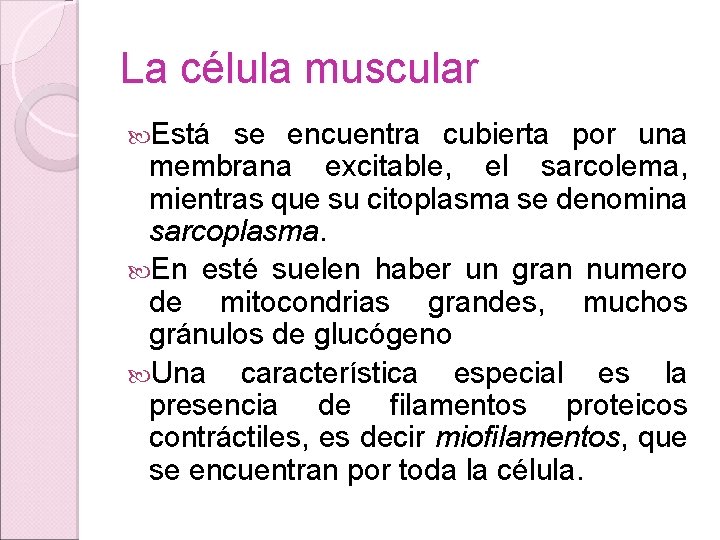 La célula muscular Está se encuentra cubierta por una membrana excitable, el sarcolema, mientras